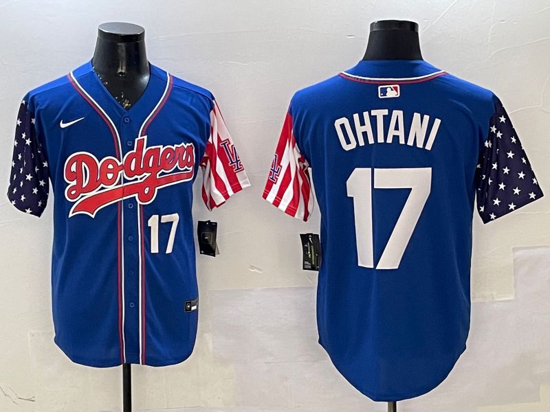 Men Los Angeles Dodgers #17 Ohtani Blue a generation of national flags Joint name 2025 Nike MLB Jersey style 10